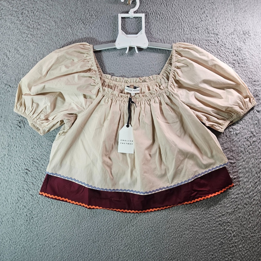 NWT‎ English Factory Cropped Top Women Medium Boho Gypsy Beige Maroon Red